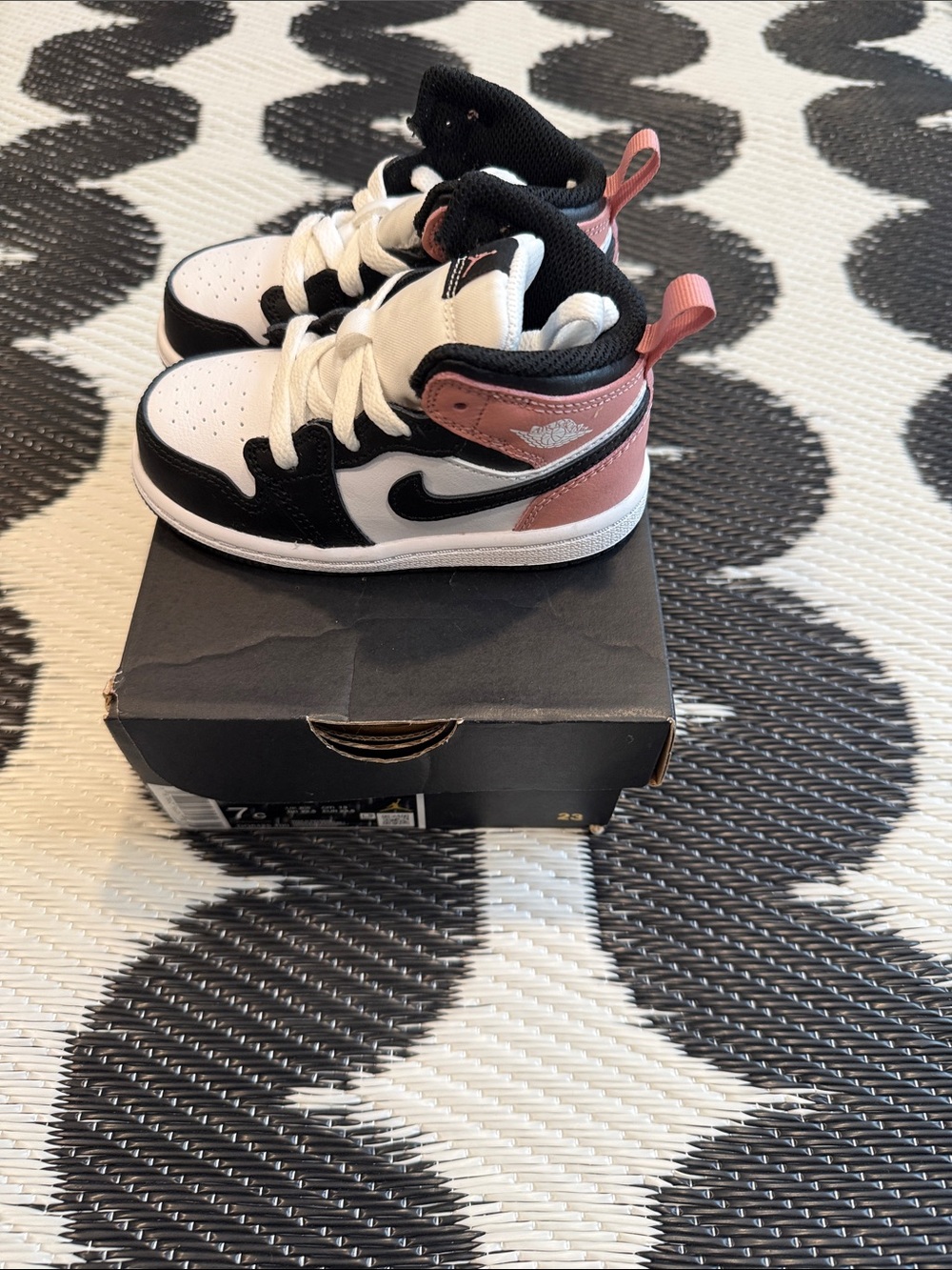 Jordan Kids High-Top Sneakers in Black, White & Pink